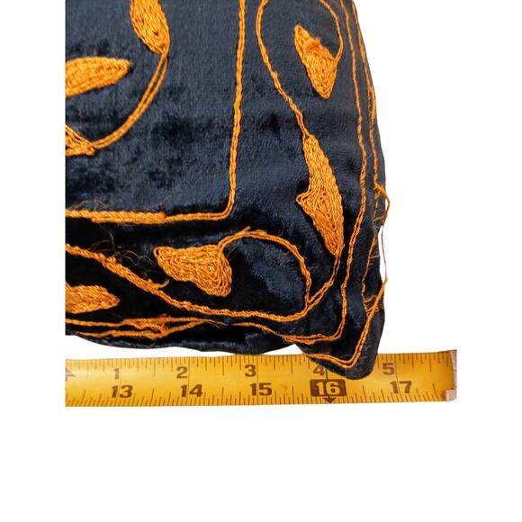 Decor Pillow DOWN 16" Blue VELVET w Gold Embroidery Exotic Fleur de Lis Regency - Picture 10 of 12